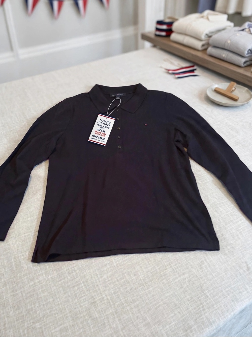 TOMMY HILFIGER Long Sleeve Polo - Men’s XL - Navy - Brand New With Tags